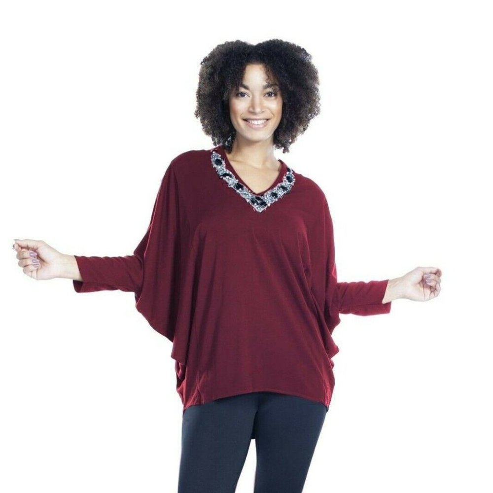 Rhonda Shear Embellished Caftan Top - Burgundy